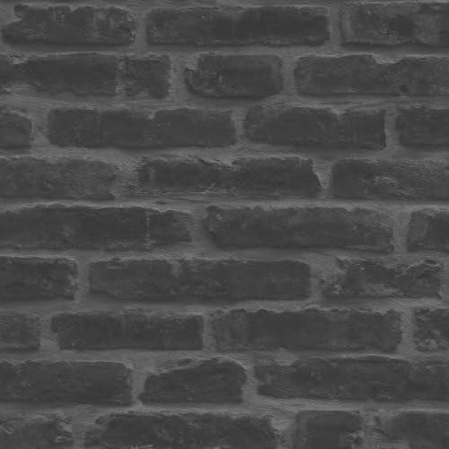 Black / Grey - J34409 - Rustic Brick Effect - Sculptured Vinyl Wallpaper