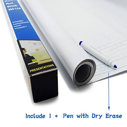 Dry Erase Wall Decal - Self Adhesive Whiteboard Paper - Stickers a Roll 17.7" x 78.7" Wallpaper for School/Office/ Home/Kid/ Art/Decoration