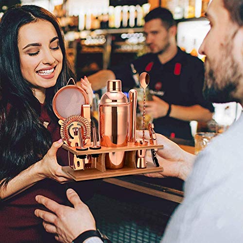 KK Timo Cocktail-Shaker-Set, Cocktail-Set, Barkeeper-11-teiliges Barset mit stilvollen Bambusständer – Bild 5