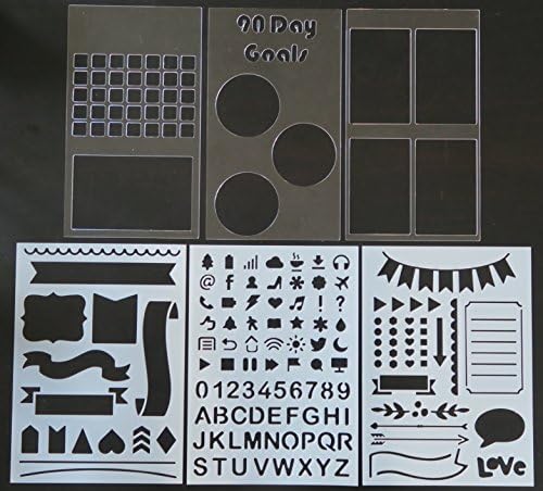 Bullet Journal Planning Stencil Collection - Set of 3 Planning Spread Templates (4x7) + Bonus Set of 3 Basic Stencils (5x7) - Fits Dotted Journals by Lemome &amp; Leuchtturm1917