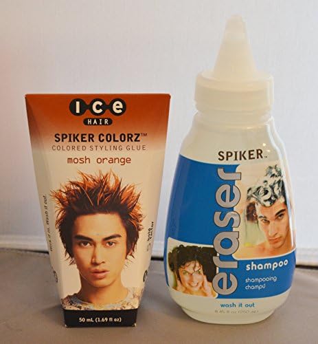 Joico Ice Hair Spiker Colorz Colored Styling Glue Mosh Orange 1.69oz & Spiker Eraser Shampoo 8.45oz