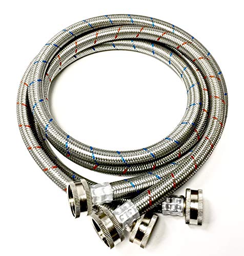 2-Pack Premium Stainless Steel Washing Machine Hoses - 4 FT No-Lead Burst Proof Red and Blue Lined Water Inlet Supply Lines - Universal Connection - 10 Year Warranty - Thumbnail 4