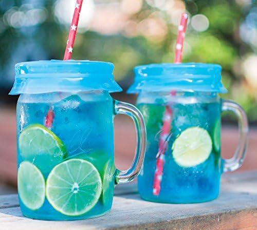 Blossom Mason and Canning Jar Sipping and Drinking Lid Caps, Silicone, For Standard Size Mason Jars, 3.5-Inches; Blue; 1-Lid by Spice Ratchet