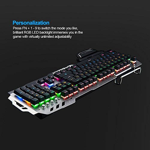 PK900 DIY Backlight Mechanical Gaming Keyboard,104 Keys Blue Switch Illuminated Keyboard with Phone Holder and Left Wrist Rest for Gaming and Typing