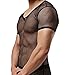 YiZYiF Men's See Through Fishnet Clubwear Short Sleeve T-Shirt Undershirt Black Medium