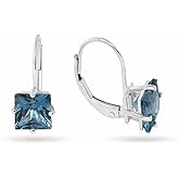 KOKAV 14K White Gold Genuine London Blue Topaz Square Dangle Earrings