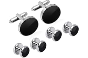 Generic Best Gift for Men Rovtop Mens Cufflinks and Studs, Tuxedo Shirt Cufflinks and Studs Set for Men, Brass Cuff Links and Shirt Studs for Wedding/Banquet/Ceremony/Business, MIDDLE, SILVER