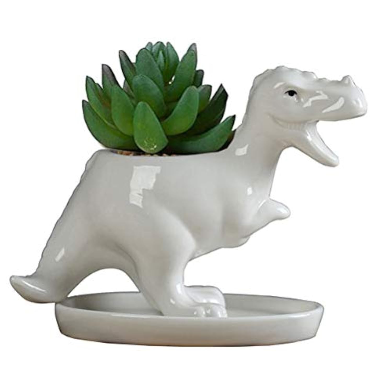 KiaoTime Dinosaur Shape White Ceramic Succulent Planters Pots little Planter flower Bonsai Plant Dino Pots Vase Container Cactus Desktop Animal Decoration Pencil Holder Nursery Pots