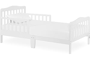 Dream On Me Classic Design Toddler Bed In White, Greenguard Gold And JPMA Certified, Low To Floor Design, Two Side Safety rails, Non-Toxic Finishes, Wooden Nursery Furniture