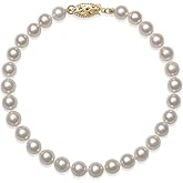 Belacqua AA Quality White Cultured Freshwater Pearl Bracelet in 14K Yellow Gold, Fishhook Clasp, Size- 5mm to 9mm, Length- 6.5 to 8.5 Inches, Real Pearl Jewelry for Women, Gift Box Included