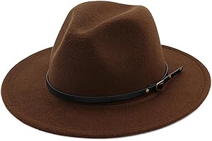 AQOKKA Classic Felt Fedora Hats for Men Women Wool Floppy Wide Brim Panama Hat with Belt Buckle