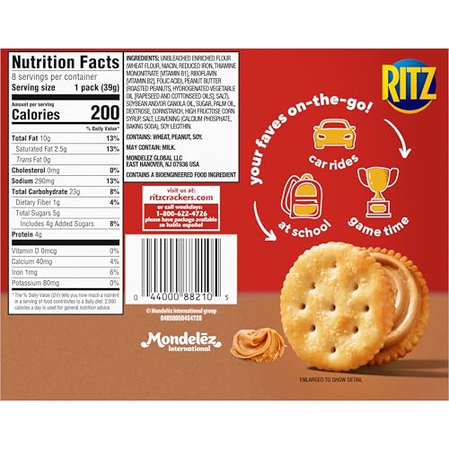 RITZ PEANUT BUTTER SANDWICH CRACKERS, LUNCH SNACKS, 48 SNACK PACKS (6 BOXES, 6 CRACKERS PER PACK)