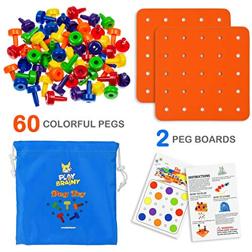 Play Brainy Peg Toy Set 2 Exciting Montessori Style Learning Toy Colorful Stacking Peg