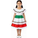 unik Girl's Traditional Mexican, Central America, Birthday, Cinco De Mayo, Cultural Fiesta Dress with Lace & Ribbons Trims