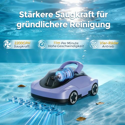 Pool Robot, Wireless Pool Vacuum Cleaner, Battery, Cordless Pool Robot, 180 Minutes Running Time, Strong Suction Power, Intelligent Navigation, Ultra Fine Filtration, Car Parking, Pool Vacuum Cleaner