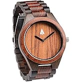Treehut Wooden Watches for Men, Great Japanese Quartz Analog, Stylish Exotic Watch with Adjustable Stainless Steel Clasp, Buckle, Made from Ebony and Walnut Wood, Relojes Hombre Mujeres