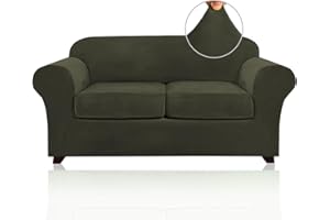 PrinceDeco 3 Pieces Couch Covers Soft Velvet Couch Covers for 2 Cushion Sofa Loveseat Covers Width Up to 72 Inch Anti Slip Lo