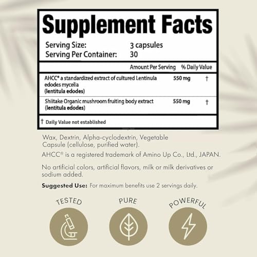 HPD Rx Premium AHCC & Shiitake Mushroom 1100 mg per Serving Supplement, Natural Immunity Booster, Maintains Natural Killer Cell Activity | AHCC is Proven in 30+ Studies | 180-Day Supply, 6-Pack