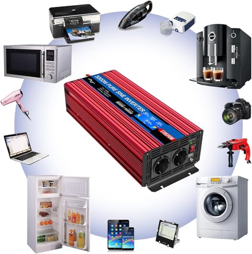 ETREPOW 3000W/6000W Inverter 24V 220V Pure Sine Wave Transformer with 2 EU Sockets and a USB, Wireless Remote Control and LCD Display, Suitable for Solar Systems, Caravans, Trucks, Camping