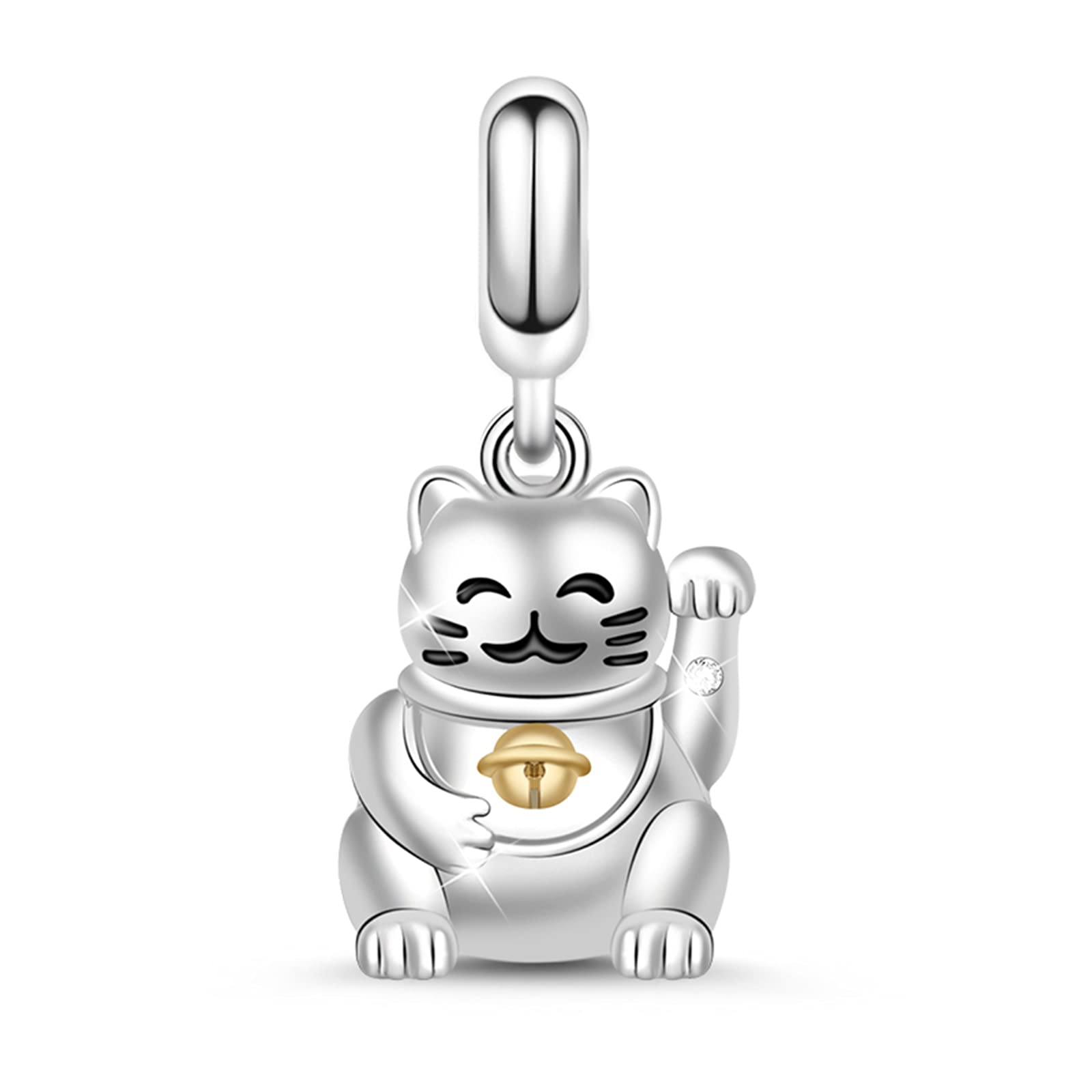 GNOCE "Lucky Cat" Charm Pendant 925 Sterling Silver Women Animal Charms Fit for Bracelets & Necklaces Jewelry Gift for Pets Lover