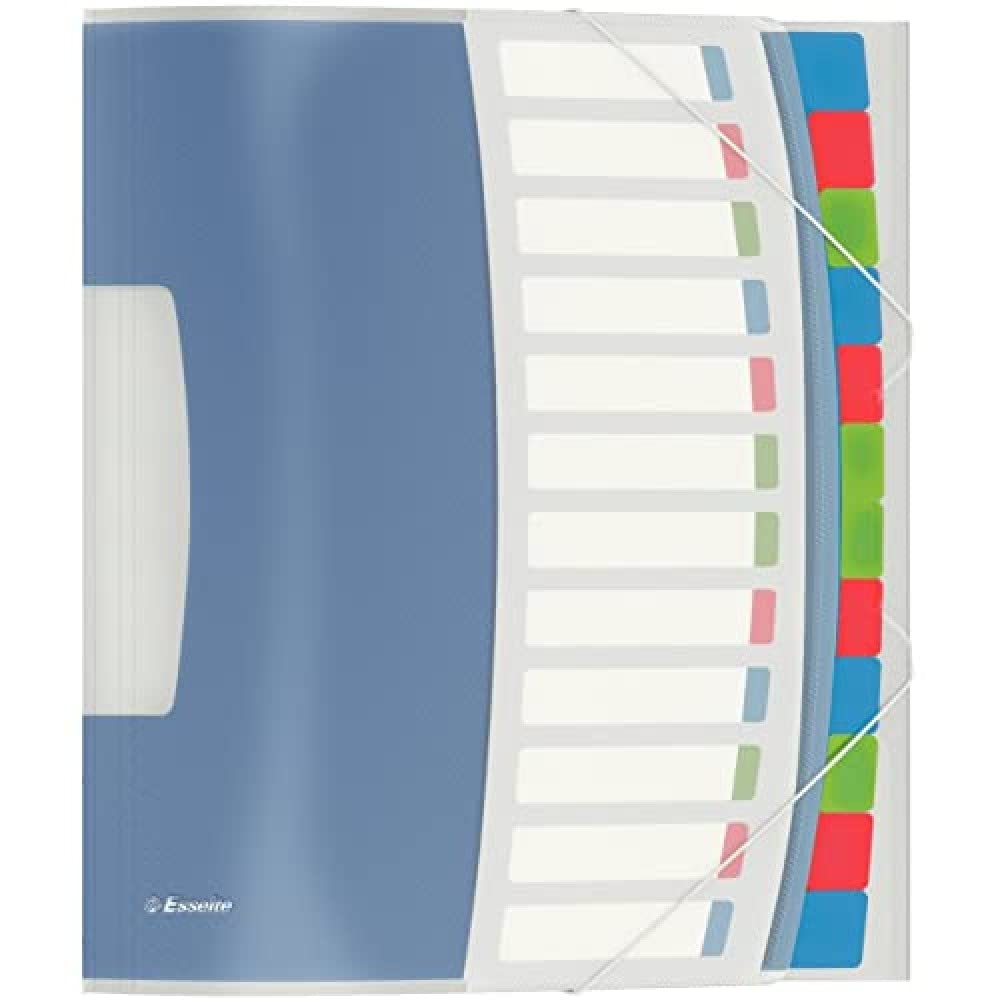 Esselte A4 Divider Book, Translucent, Integrated Index with 12 Compartments, Holds Up to 200 Sheets, Elastic Closure, White, VIVIDA Range, 624030