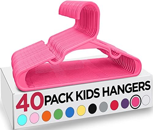 Utopia Home Plastic Kids Hangers for Clothes (Pack of 40) - Durable and Slim Baby and Children’s Hangers - Space Saving (Pink)