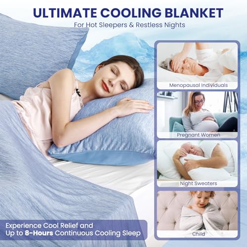 Elegear Cooling Blanket for Summer, Q-Max 0.5 Japanese Arc-Chill 3.0 Cool Fiber Throw for Hot Sleepers, Night Sweats, Adult Sofa Travel, Lightweight, Double/King Size Bed, 200x220cm, Blue