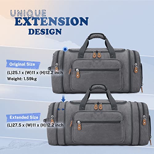 Canvas Duffle Bag with Shoe Compartment 60L Travel Duffel Overnight