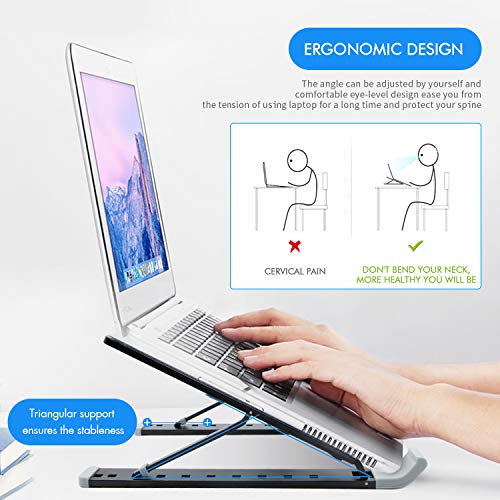 Portable Laptop Stand Foldable Adjustable Laptop Stand Holder Universal Ergonomic Aluminium Alloy Travel Mini Ventilated Notebook Stand for Macbook Notebook Computer PC iPad Tablet with Flannelette Bag