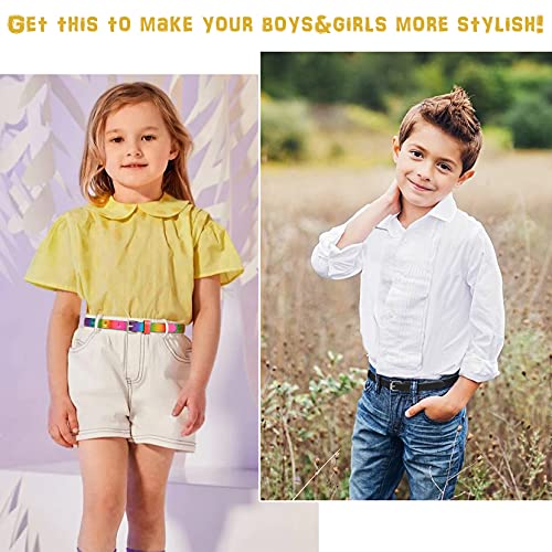 4 Pack Kids PU Leather Skinny Belt for Girls Boys Teen Child Thin Shiny Glitter Waist Belt for Jeans Dress, Black+Silver+Pink+Rainbow,Fits Waist Size 27-31 Inches