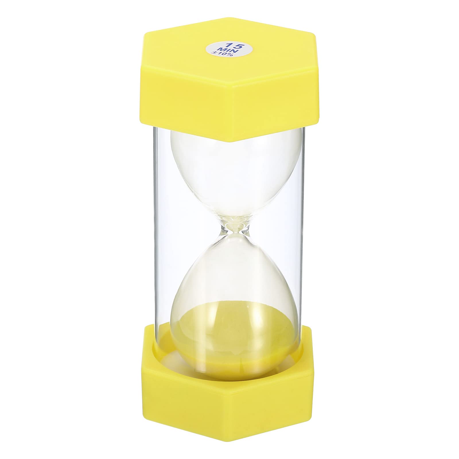 PATIKIL 15 Minute Sand Timer, Hexagon Small Sandy Clock with Plastic Cover, Count Down Sand Glass for Games, Kitchen, Party Favors DIY Decoration, Yellow