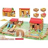 Wooden Logs Toys Farm Playset- Wooden Logs Building Set Farm House Wooden Construction Toys 207 Pieces Animal Farm - Wooden Building Toys for 3 4 5 6 Year olds