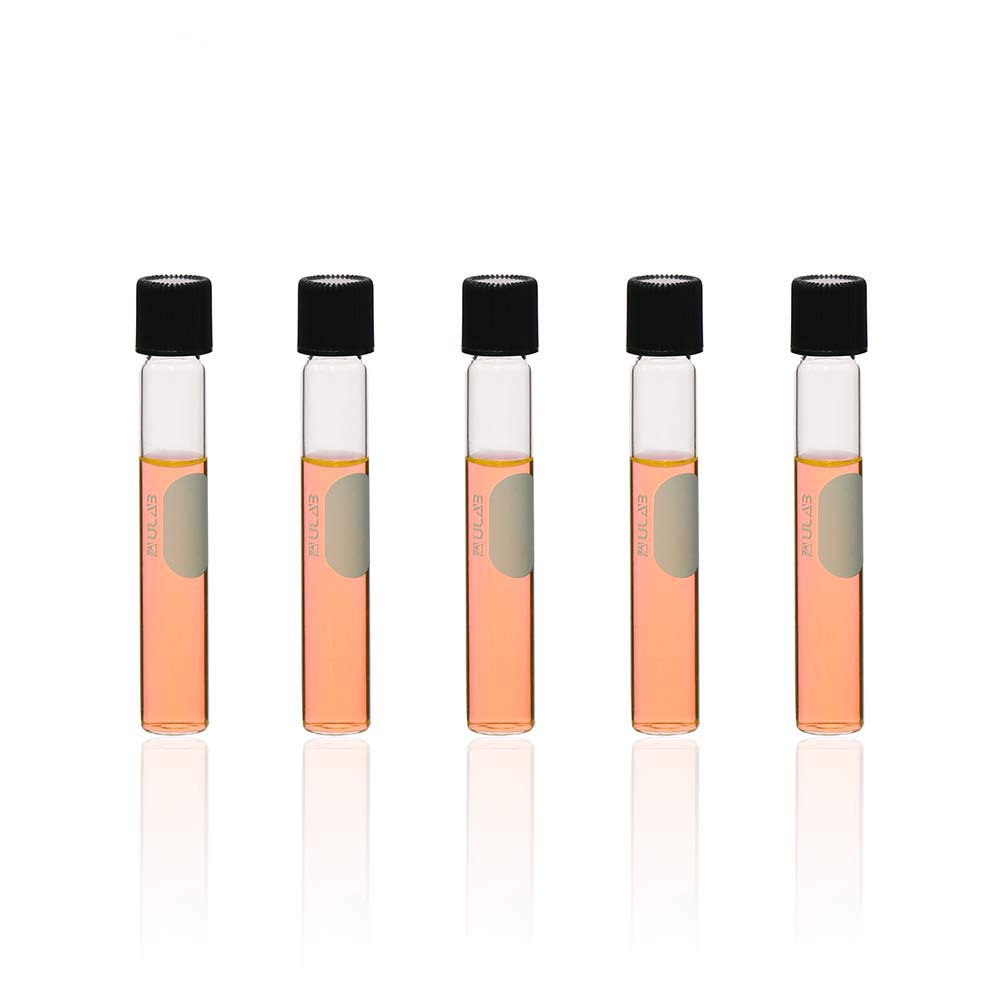 ULAB Serological Test Tubes with Black Screw Caps, Vol.10ml, Dia.16x100mm with Marking Area, Borosilicate Glass Material, Pack of 20, UTT1012