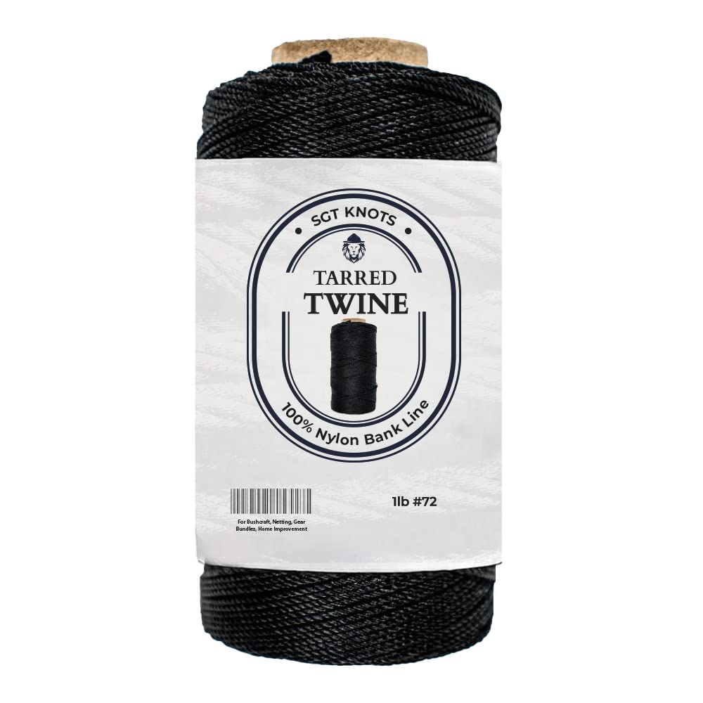 SGT KNOTS Tarred Twine - 100% Nylon Bank Line for Bushcraft, Netting, Gear Bundles, Construction, Lacing Twisted Cord, Weatherproof #72-1 lb