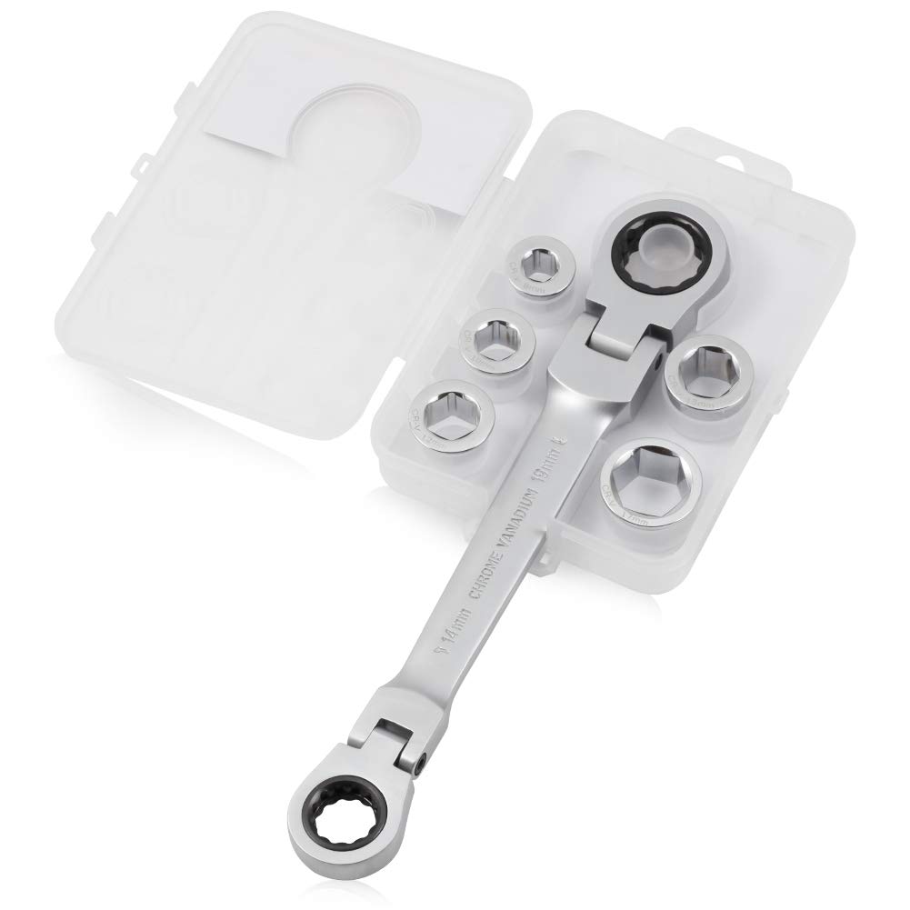 SPEEDWOX Socket Ratchet Wrench Set Metric 6 Pcs Set Double Box End Ratcheting Gear Spanner Heavy Duty Multi Functional Combination Wrench Set