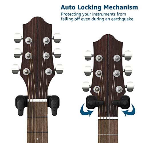 Ueteto Guitar Wall Mount Auto Lock, 2 PACK Guitar Wall Hanger, Hard