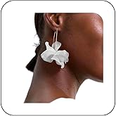 Iaceble Bohemian Large Acrylic Flower Dangle Earrings White Petal Drop Earrings Resin Floral Long Earrings Floral Statement Earrings Bridal Wedding Earrings Jewelry for Women