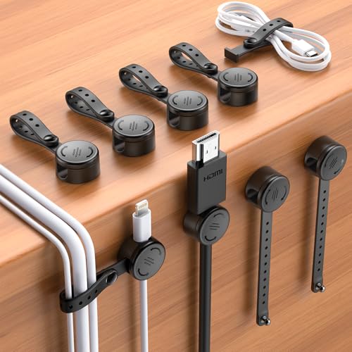 8 Pezzi Fermacavi Adesivi con Fascette Cavi Silicone Regolabili [2 in 1], [Regolazione Fluida & Blocco 1s] Magnetico Organizer Cavi, Organizzatore Cavi Clip per TV, PC, Scrivania, Casa, Ufficio