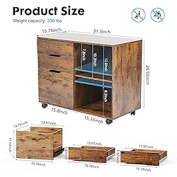 OLIXIS 3 Drawer Wood File Cabinet Small Mobile