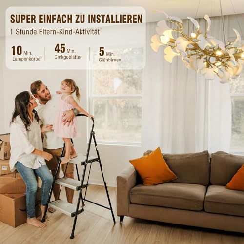 PIOUTNF Branch Chandelier, Modern Dining Table Chandelier, Ceramic Ginkgo Leaf Chandelier, 10 x G9, Dimmable, L91.5 cm, Suitable for Living Room, Hallway, Kitchen, Bedroom, Without Bulb