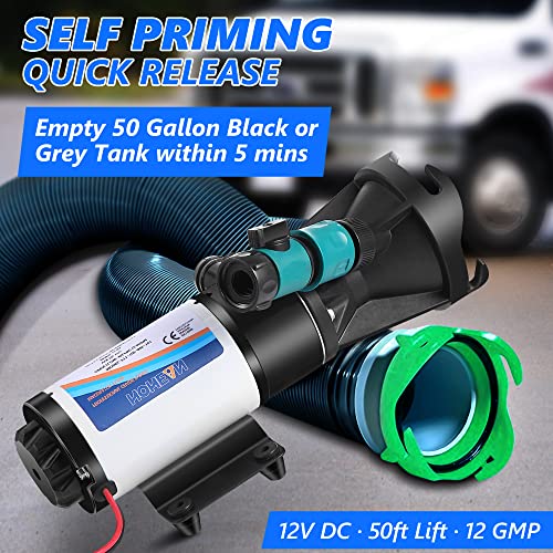RV Waste Pump, 12V Self Priming Macerator Pump, Portable Quick Release Waste Chopper Pump for RV