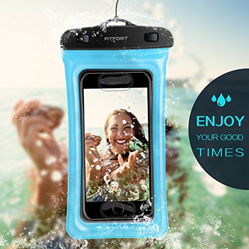 Floating Waterproof Case Phone Pouch - FITFORT Touch ID Fingerprints Available TPU Clear Dry Bag for iPhone X 8 7 Plus Samsung Galaxy Google Pixel HTC LG Sony (2-Pack)-Blue&Crystal