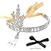 Coucoland 1920s Flapper Headband Roaring 20s Great Gatsby Inspired Headpiece Vintage 1920s Flapper Gatsby Accessories Leaf Style with Pearl Silver-Tone
