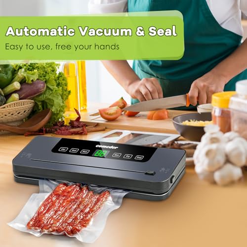 comeder 6 in 1 Vacuum Sealer Machine, 30cm Longer Seal Food Sealer with 50Pcs Vacuum Sealer Bags for Vac/Seal/Rice/Wet/Dry Mode, Built-in Cutter and Visible LED Digital Countdown Display, UK Plug