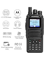 Baofeng DM-1701 Doble banda Ranura de tiempo doble DMR / Radio de dos vías analógica, VHF / UHF 3.000 canales de radioaficionados con cable de programación, cargador y auricular PTT, Nueva versión 2019