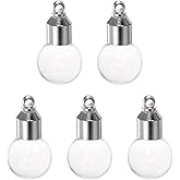 HARFINGTON 5pcs Name on Rice Glass Vial Pendant 6mm Width Ball Shape Screw Cap Pendant Clear Vial Necklace Hanging Wish Bottles for Liquid Sand Ashes DIY Pendant Craft Souvenirs