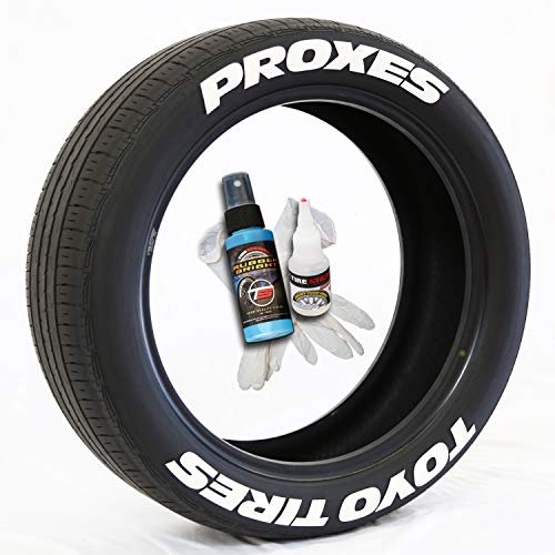 Tire Stickers Toyo Tires Proxes - Permanent DIY Glue On White Tire Lettering Kit with Glue & 2oz Touch-Up Cleaner / 19-21 Inch Wheels / 1.00 Inches/White / 4 Pack