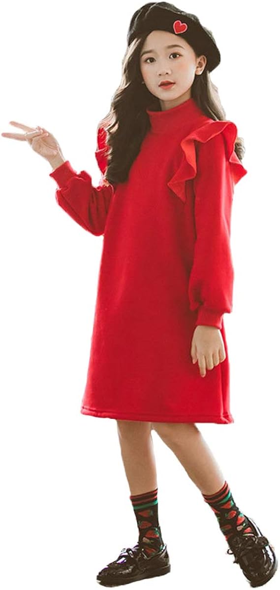 子供服 女の子 ワンピース 長袖 フォーマル 冬 レッド キッズ ワンピース 140cm ワンピース チュニック 通販 Amazon