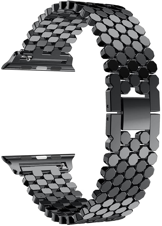 Fleshy Leaf Bands Compatible for Apple Watch 42/41/40/38mm, Stainless Steel Replacement for Series 11/10/9/8/7/6/5/4/3/SE Nike+ Sports Strap (38mm 40mm 41mm, Black)