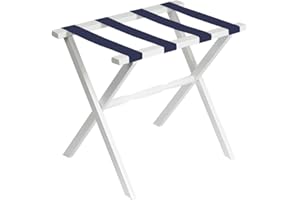 FINE FOLDING FURNITURE Gate House Furniture White Wood Folding Luggage Rack with Straight Legs and 4 Navy Straps